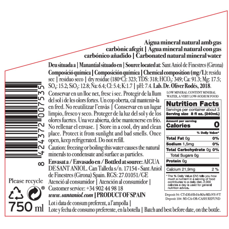 AGUA CON GAS FUERTE 15/750 ml.